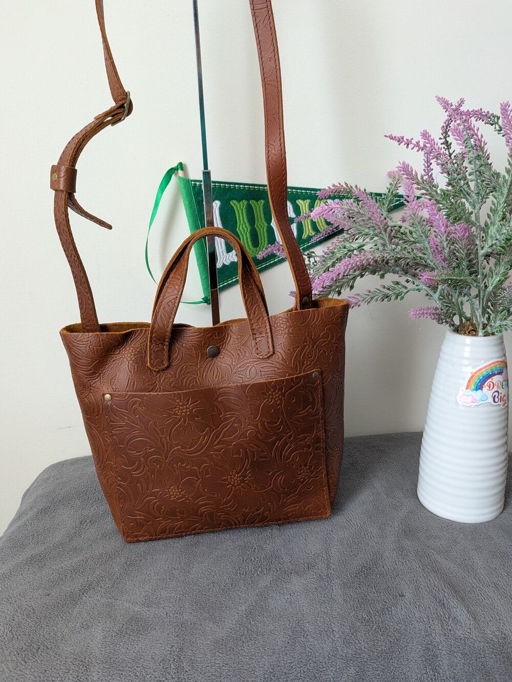 Portland Leather Goods mini crossbody tote in Meadow